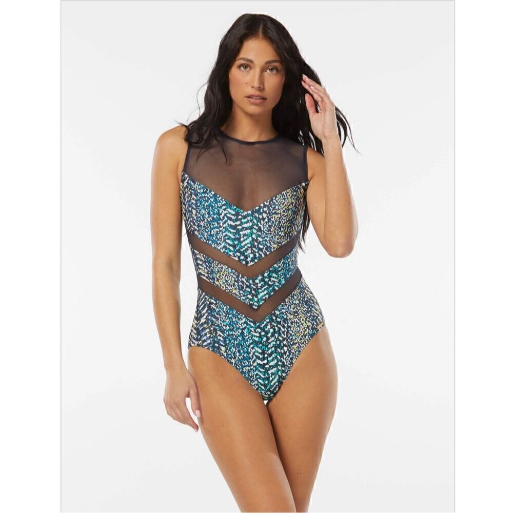 Vince Camuto High Neck One Piece Swimsuit - Abstract Animal